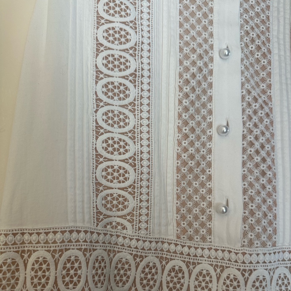 Alice + Olivia MEEKO EMBROIDERED RUFFLED SLEEVE SHIRT DRESS NWT WHITE SZ 10 - Picture 6 of 8